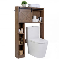 Giantex Over The Toilet Storage Cabinet, Freestanding Bathroom Organizer with Sliding Barn Door & Storage Shelves