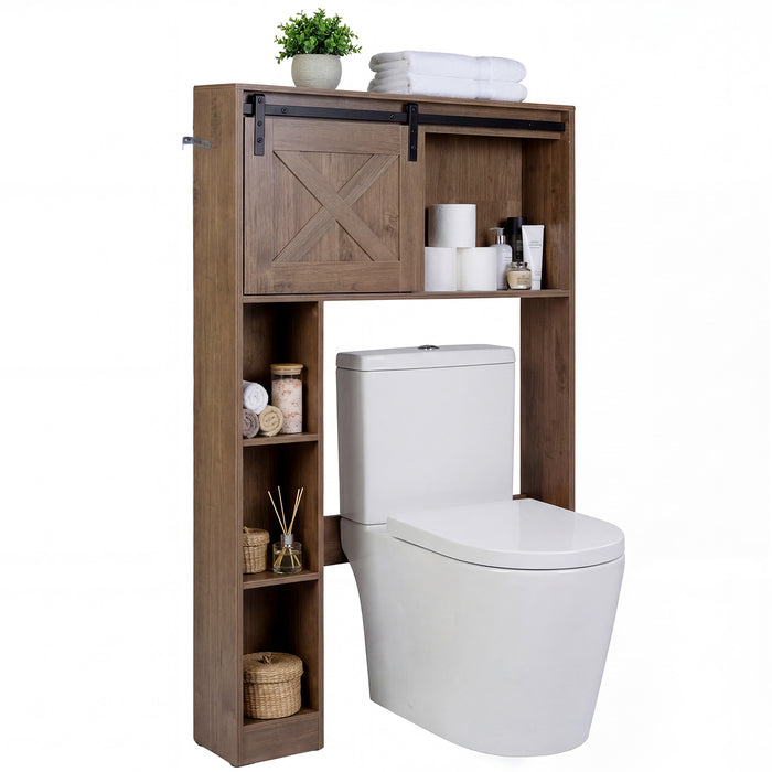Giantex Over The Toilet Storage Cabinet, Freestanding Bathroom Organizer with Sliding Barn Door & Storage Shelves