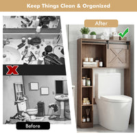 Giantex Over The Toilet Storage Cabinet, Freestanding Bathroom Organizer with Sliding Barn Door & Storage Shelves