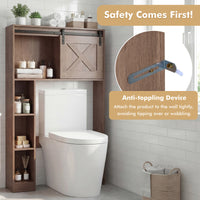 Giantex Over The Toilet Storage Cabinet, Freestanding Bathroom Organizer with Sliding Barn Door & Storage Shelves