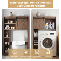 Giantex Over The Toilet Storage Cabinet, Freestanding Bathroom Organizer with Sliding Barn Door & Storage Shelves