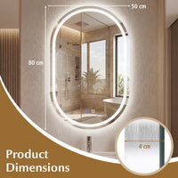80 x 50 cm Oval LED Bathroom Mirror Wall-Mounted Backlit Vanity Mirror