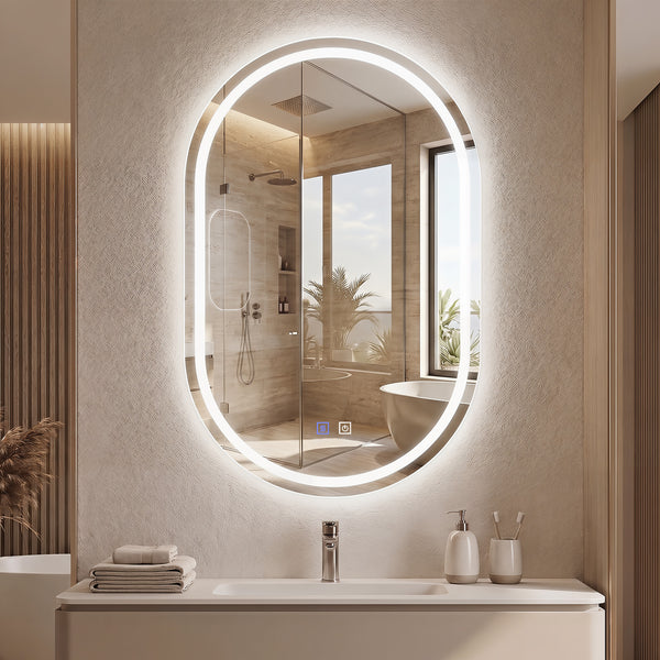 80 x 50 cm Oval LED Bathroom Mirror Wall-Mounted Backlit Vanity Mirror