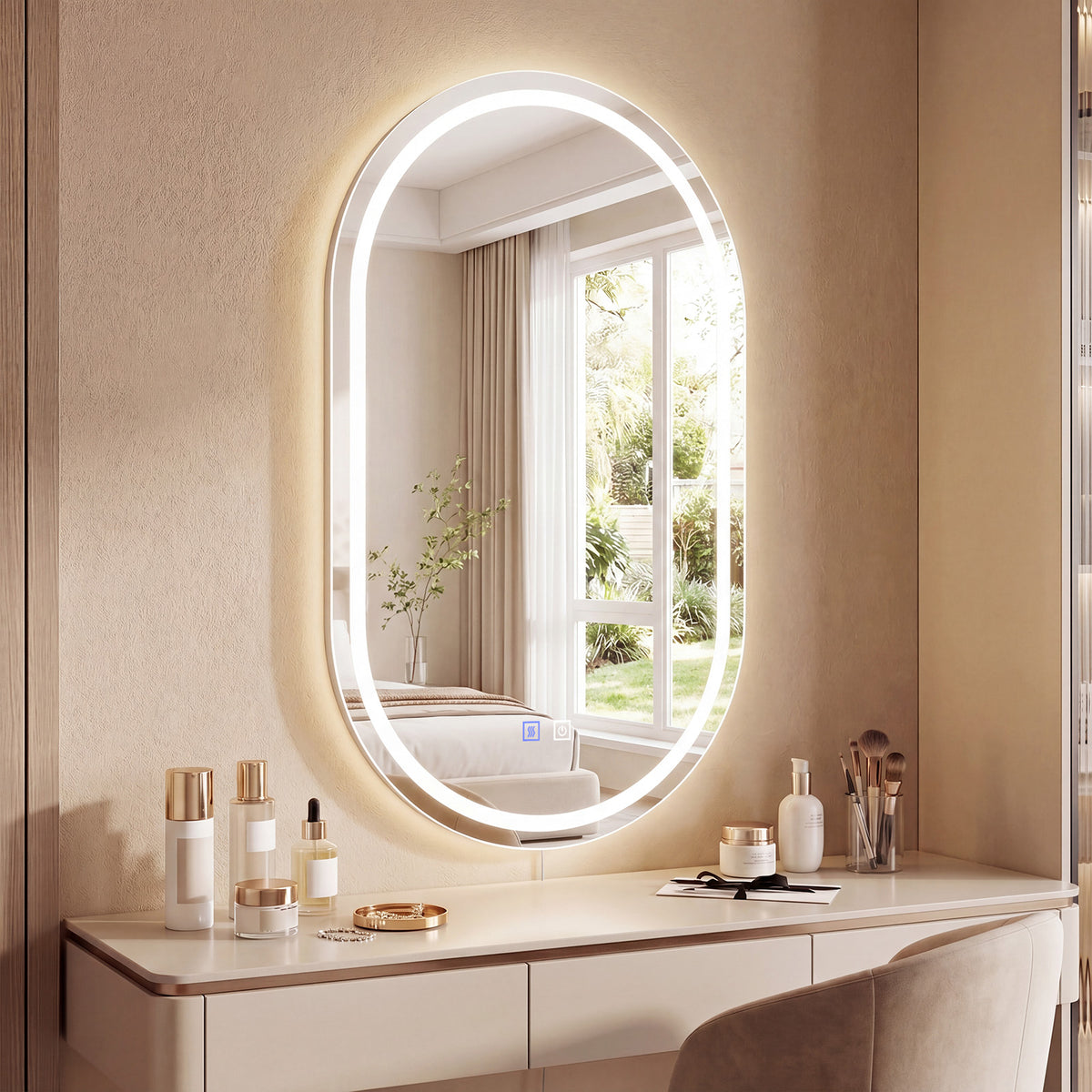 80 x 50 cm Oval LED Bathroom Mirror Wall-Mounted Backlit Vanity Mirror