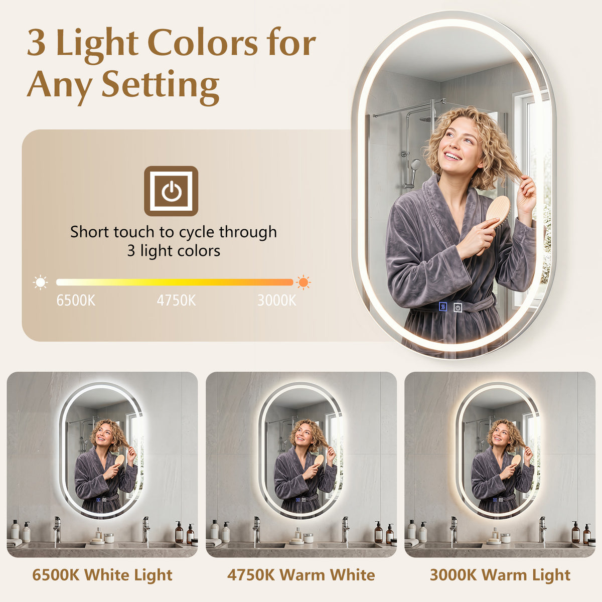 80 x 50 cm Oval LED Bathroom Mirror Wall-Mounted Backlit Vanity Mirror