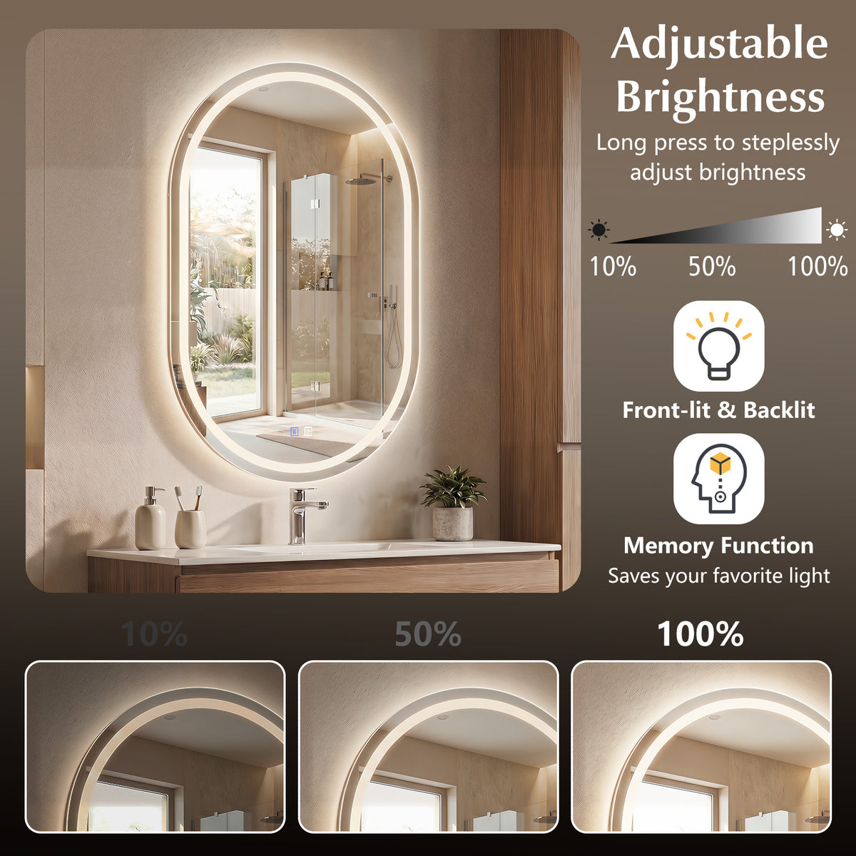 80 x 50 cm Oval LED Bathroom Mirror Wall-Mounted Backlit Vanity Mirror