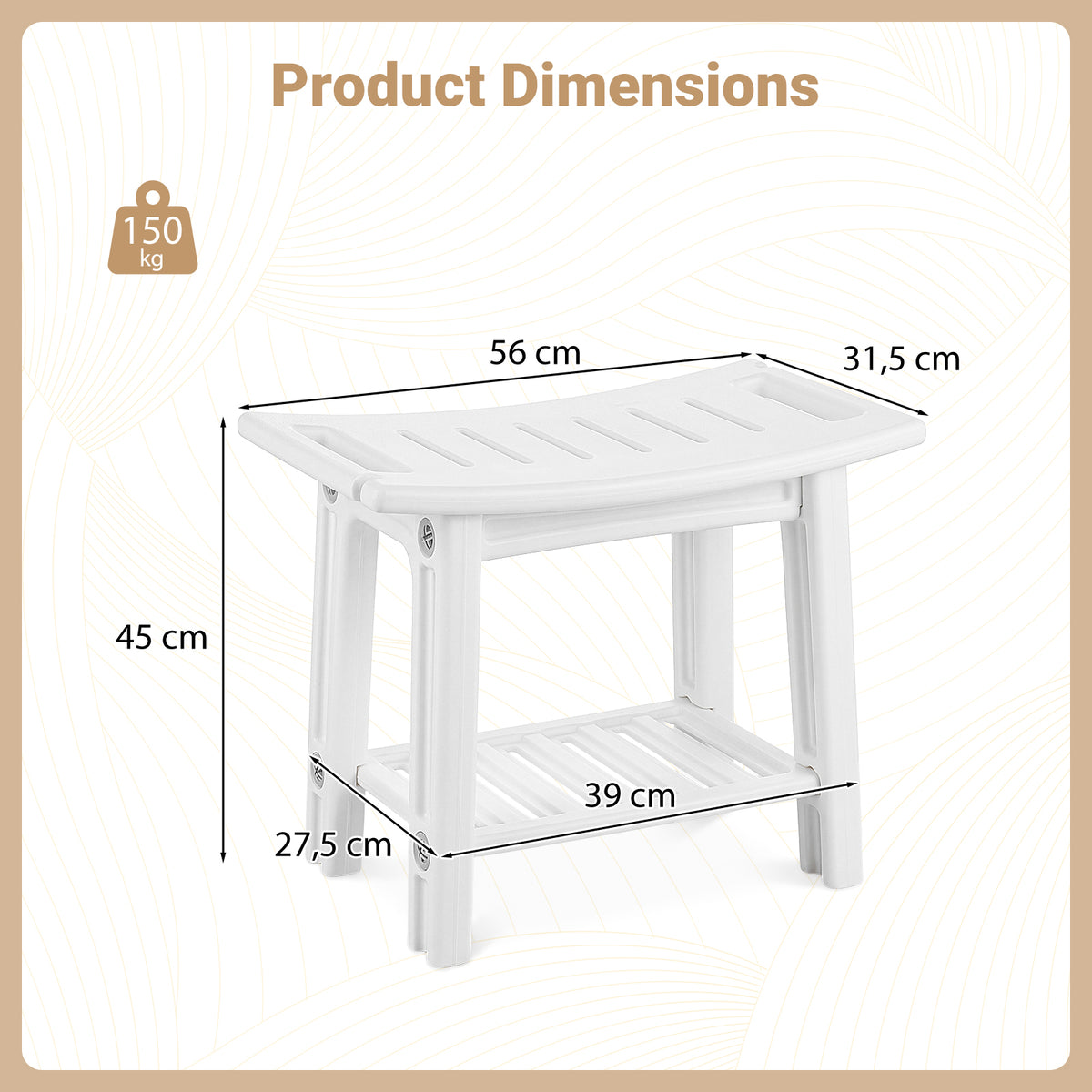 HDPE Shower Chair with Storage Shelf Handles and Shower Head Holder