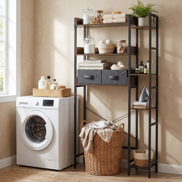Over the Toilet Storage Rack with 2 Fabric Drawers and 4 Hooks for Bathroom