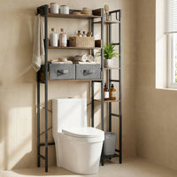 Over the Toilet Storage Rack with 2 Fabric Drawers and 4 Hooks for Bathroom