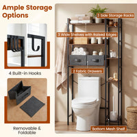 Over the Toilet Storage Rack with 2 Fabric Drawers and 4 Hooks for Bathroom