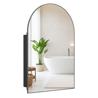 Medicine Cabinet for Bathroom, 34" x 22" Brushed Metal Wall-Mounted Storage Cabinet with Arched Mirror