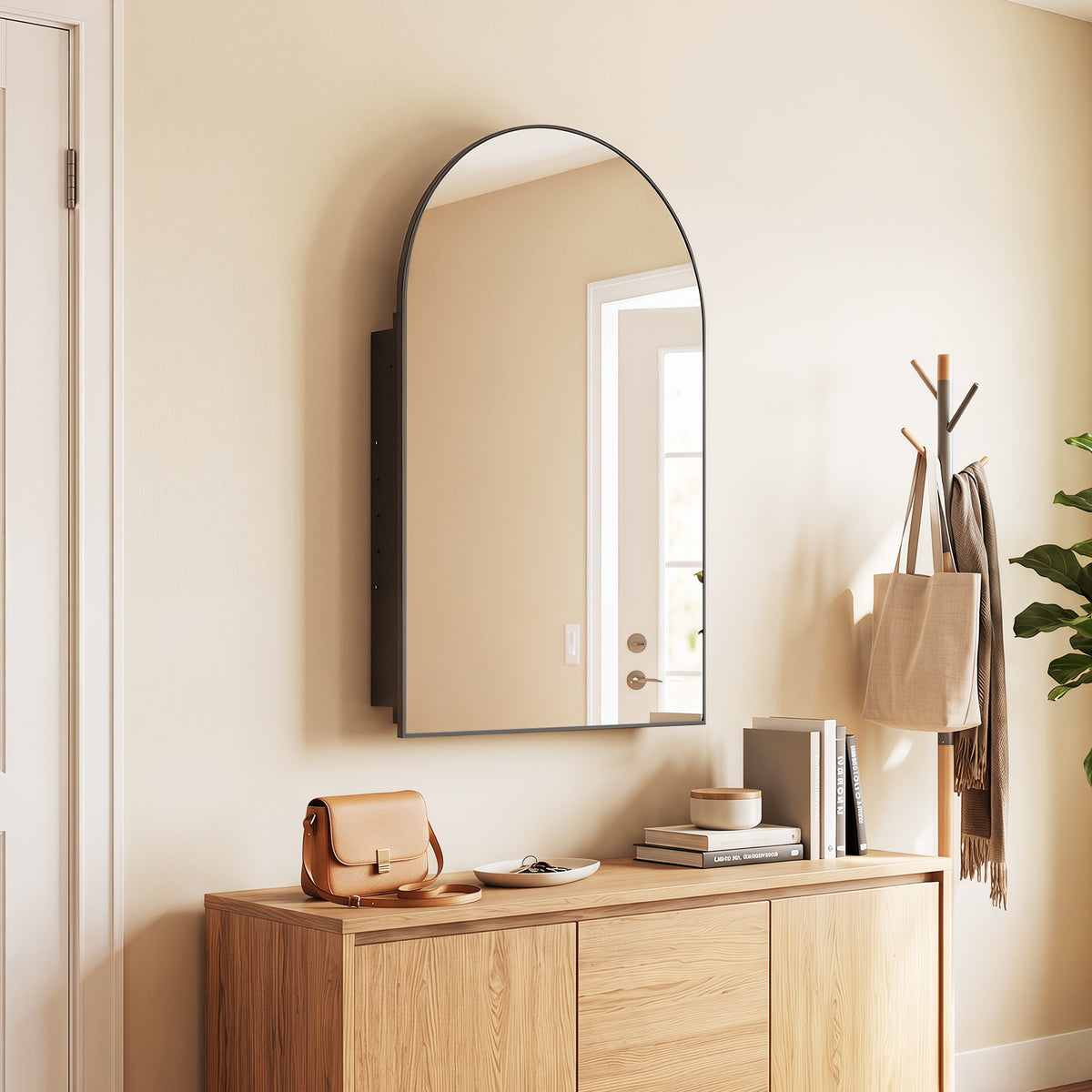 Medicine Cabinet for Bathroom, 34" x 22" Brushed Metal Wall-Mounted Storage Cabinet with Arched Mirror