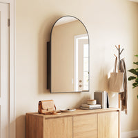 Medicine Cabinet for Bathroom, 34" x 22" Brushed Metal Wall-Mounted Storage Cabinet with Arched Mirror