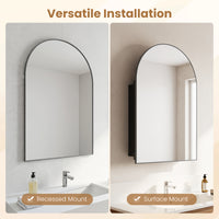 Medicine Cabinet for Bathroom, 34" x 22" Brushed Metal Wall-Mounted Storage Cabinet with Arched Mirror