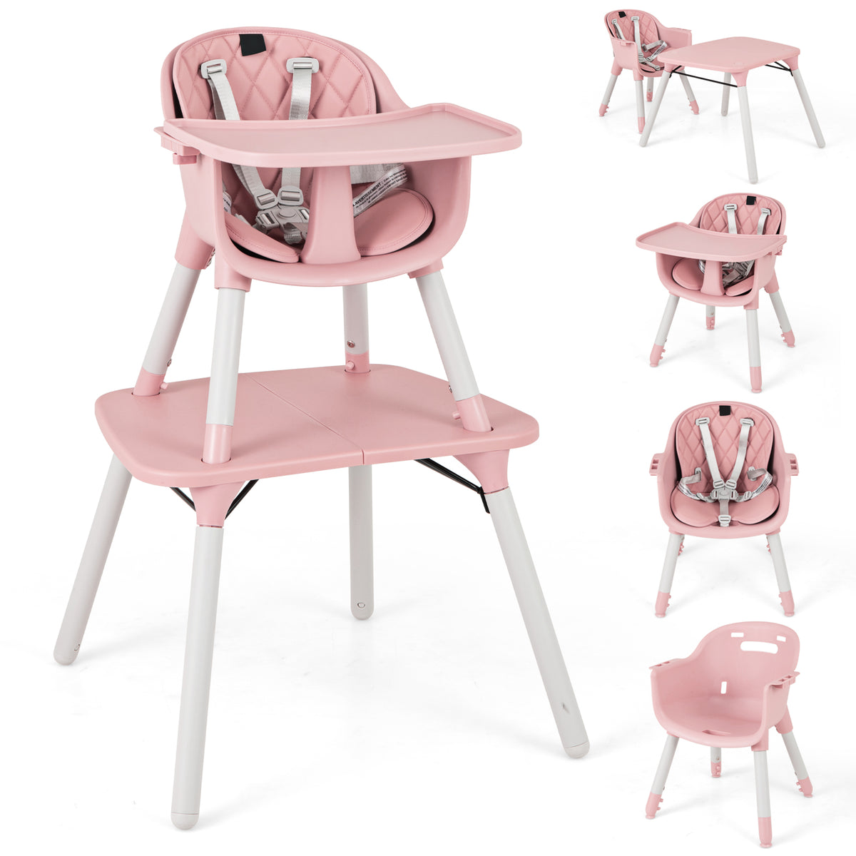 5 in 1 Convertible Baby High Chair, Infant Dining Chair Booster Seat w/Removable Tray