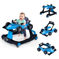 4-in-1 Baby Walker, Foldable Activity Car Baby Walker w/3 Adjustable Height