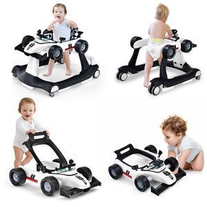 4-in-1 Baby Walker, Foldable Activity Car Baby Walker w/3 Adjustable Height
