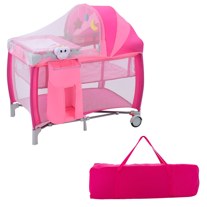 Portable Baby Bassinet, 3 In 1 Foldable Travel Cot w/ Canopy & Detachable Net