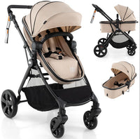 High Landscape Baby Stroller, 2 in 1 Convertible Baby Pram Jogger with Adjustable Canopy & Backrest