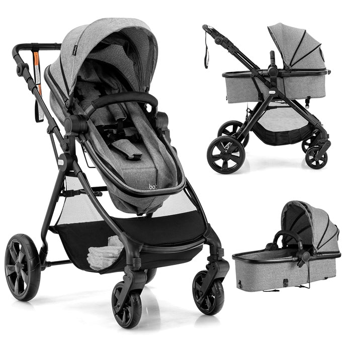 High Landscape Baby Stroller, 2 in 1 Convertible Baby Pram Jogger with Adjustable Canopy & Backrest