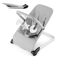 Baby Bouncer, Foldable Baby Rocker with 5-Point Safety Harness, Removable Fabric Cover and Toy Bar