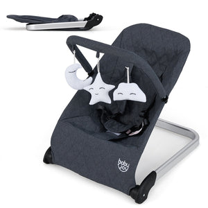 Baby Bouncer, Foldable Baby Rocker with 5-Point Safety Harness, Removable Fabric Cover and Toy Bar