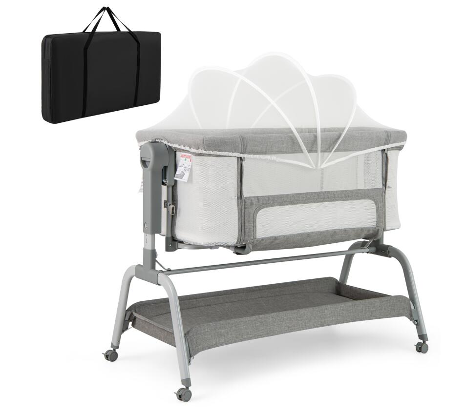 4 in 1 Rocking Baby Bassinet with 6 Adjustable Heights and Storage Basket