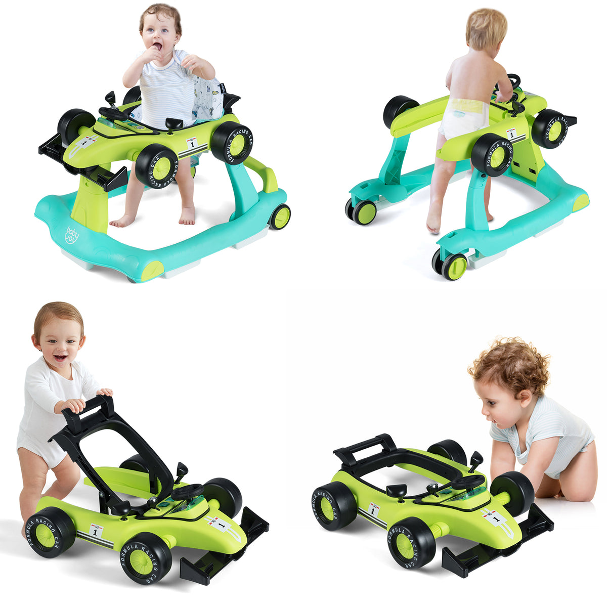4-in-1 Baby Walker, Foldable Activity Car Baby Walker w/3 Adjustable Height