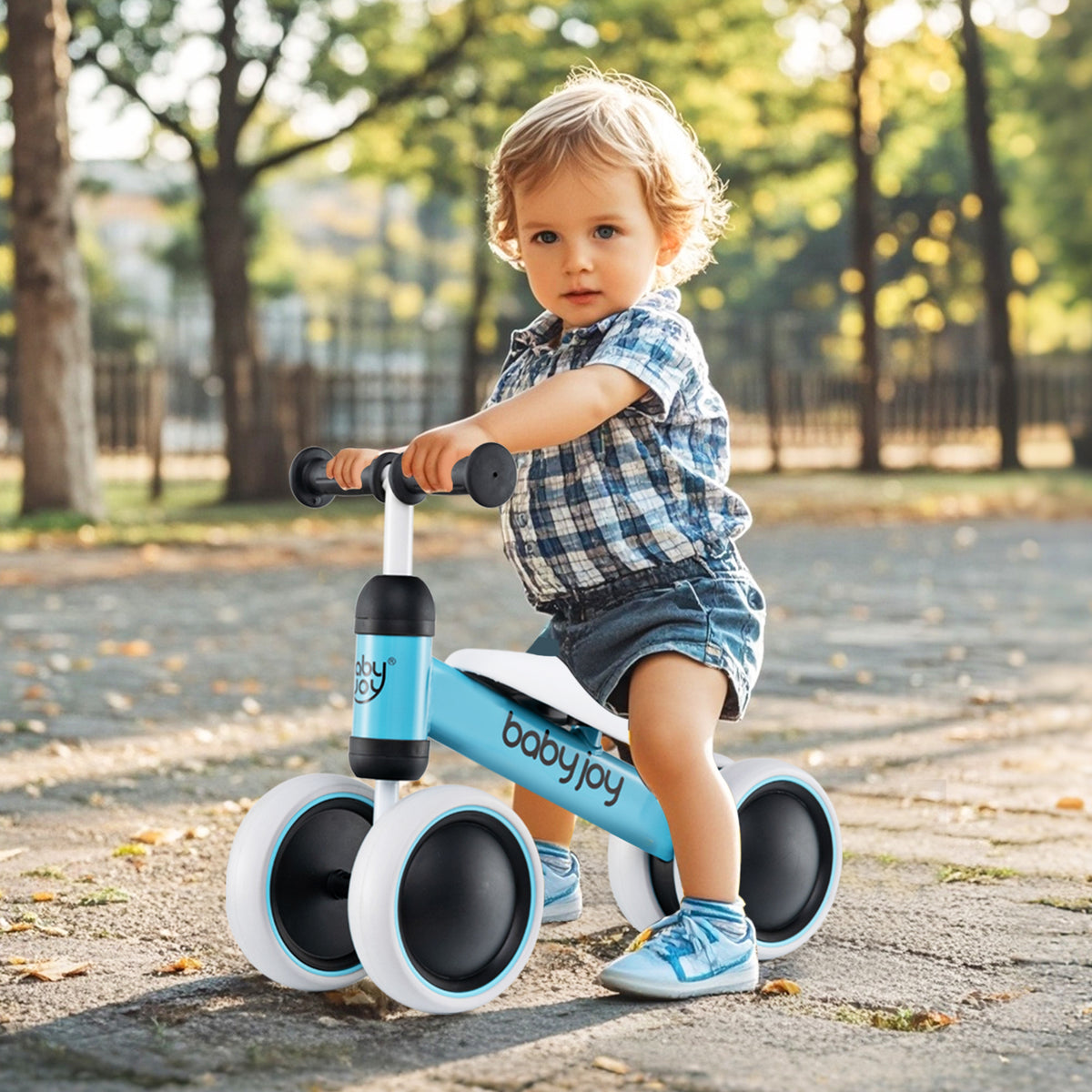 Baby Balance Bike, No Pedal Infant 4 Wheels Bicycle with Non-slip Handlerbar & Padded Saddle Seat, 135° Safe Limit Steer Walker Bike