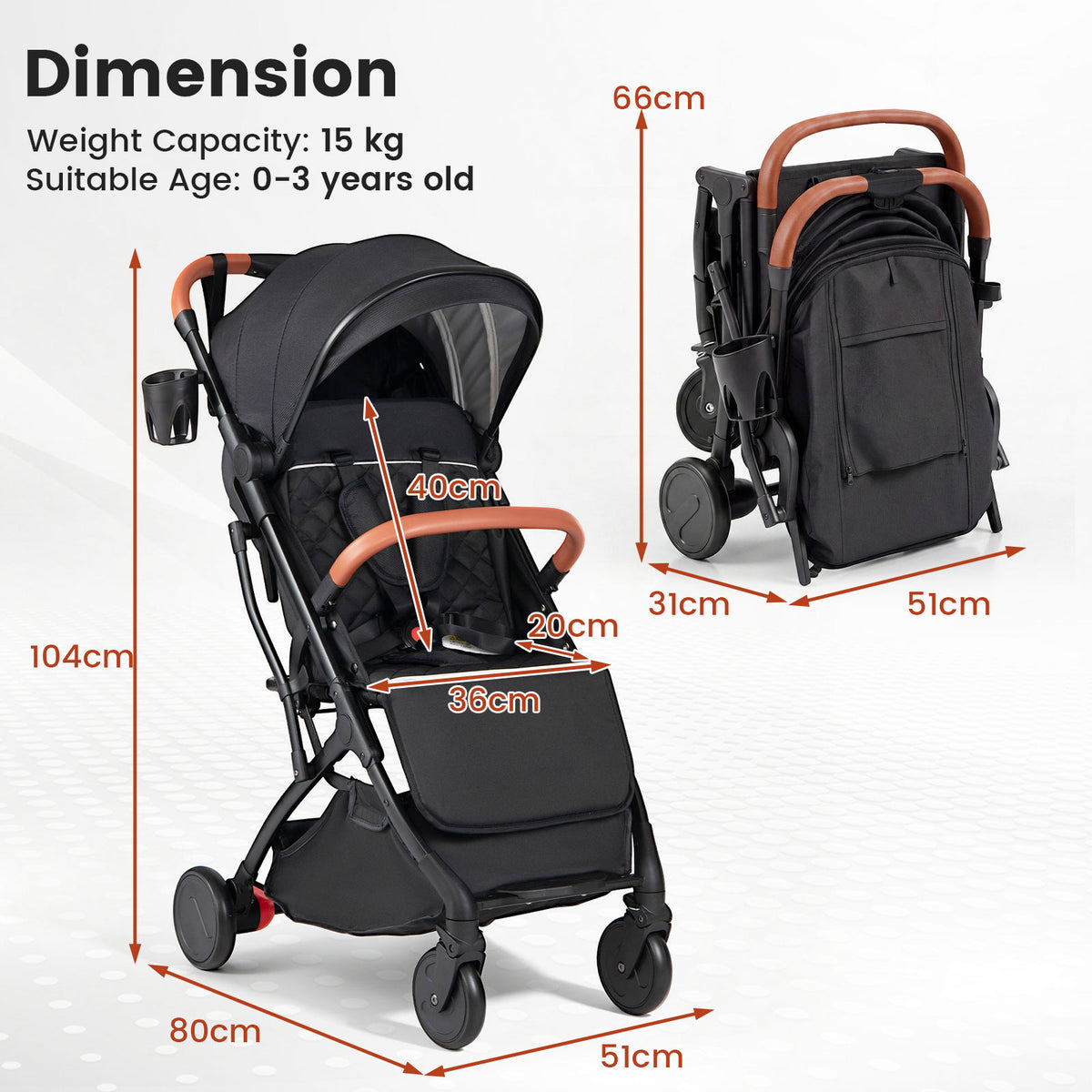 Lightweight Baby Stroller with Adjustable Backrest and Footmuff
