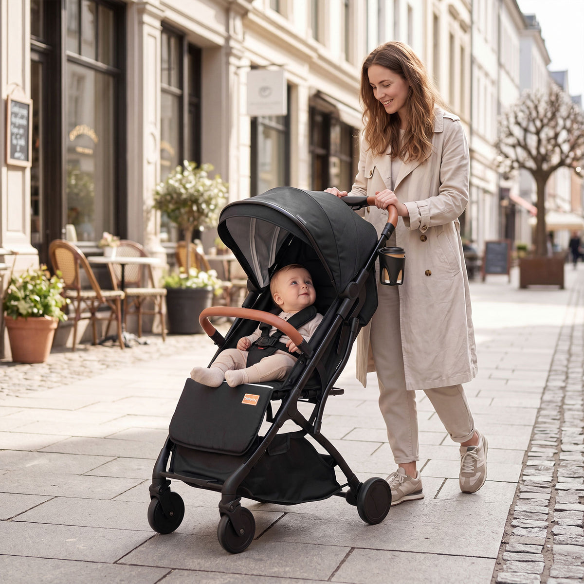 Lightweight Baby Stroller with Adjustable Backrest and Footmuff