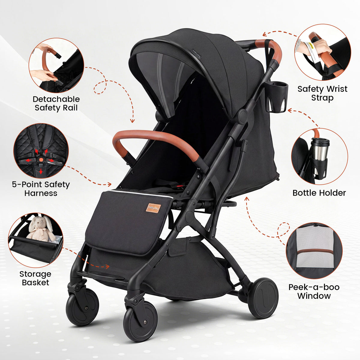Lightweight Baby Stroller with Adjustable Backrest and Footmuff