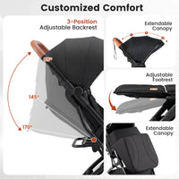 Lightweight Baby Stroller with Adjustable Backrest and Footmuff