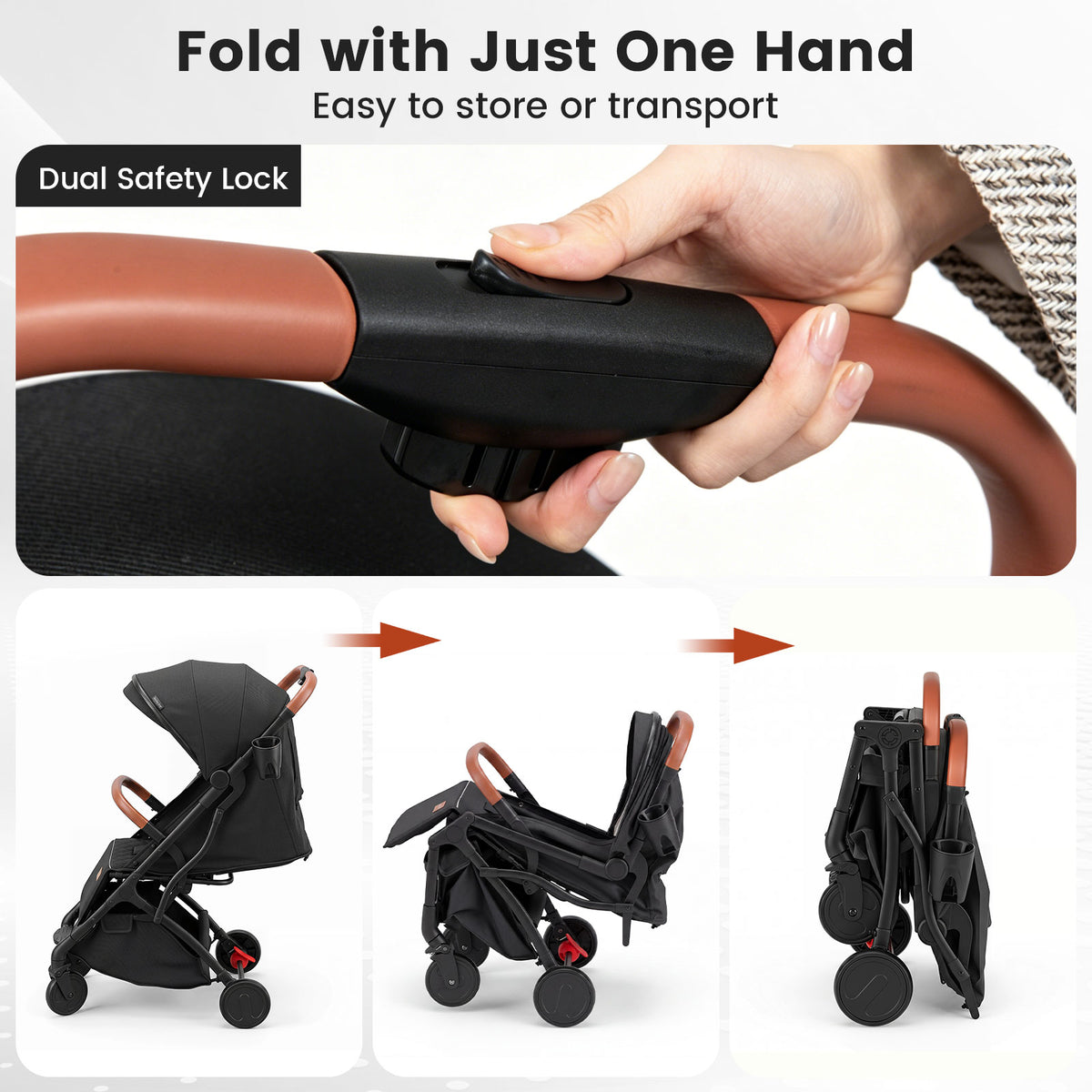 Lightweight Baby Stroller with Adjustable Backrest and Footmuff