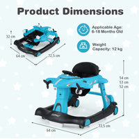 6-in-1 Baby Walker, Foldable Push Walker with Adjustable Height & Speed, Padded Seat