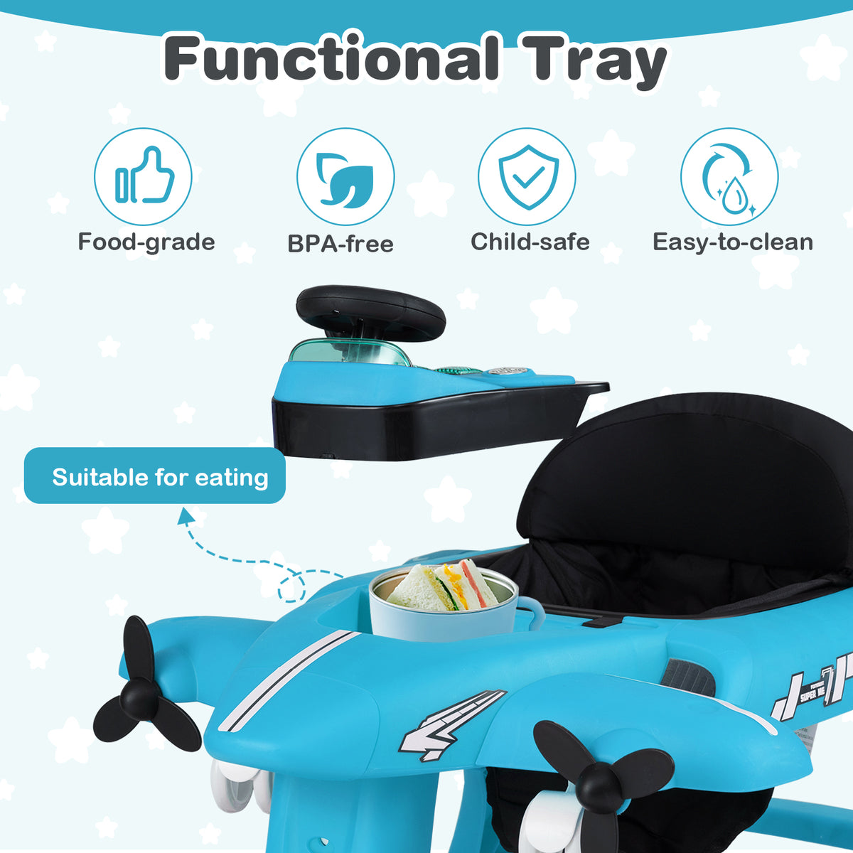 6-in-1 Baby Walker, Foldable Push Walker with Adjustable Height & Speed, Padded Seat