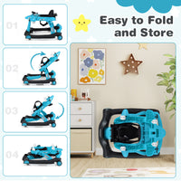 6-in-1 Baby Walker, Foldable Push Walker with Adjustable Height & Speed, Padded Seat