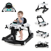 6-in-1 Baby Walker, Foldable Push Walker with Adjustable Height & Speed, Padded Seat
