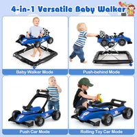 4-in-1 Baby Push Walker, Activity Center w/ 3-Level Adjustable Height, Padded Seat Steering Wheel & Music Box