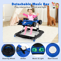 4-in-1 Baby Push Walker, Activity Center w/ 3-Level Adjustable Height, Padded Seat Steering Wheel & Music Box