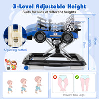 4-in-1 Baby Push Walker, Activity Center w/ 3-Level Adjustable Height, Padded Seat Steering Wheel & Music Box