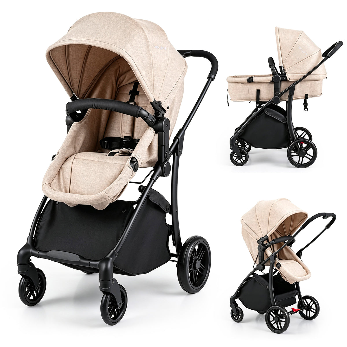 2-in-1 Foldable Baby Stroller with Reversible Seat and Adjustable Backrest