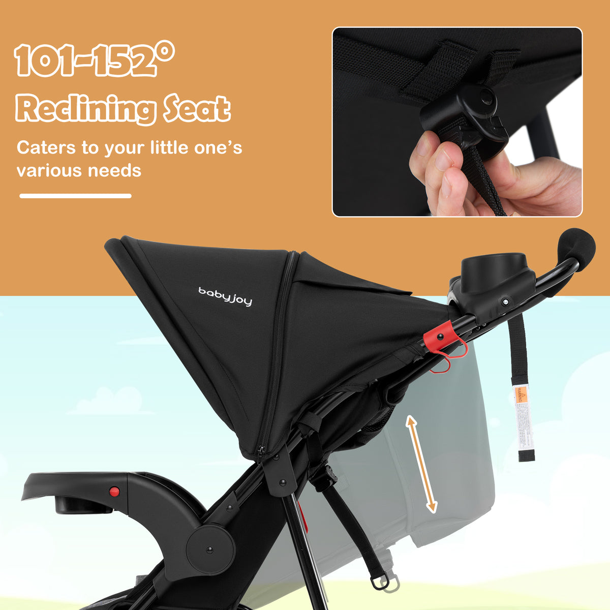 Foldable Jogger with Adjustable Canopy and Detachable Tray