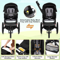 Foldable Jogger with Adjustable Canopy and Detachable Tray