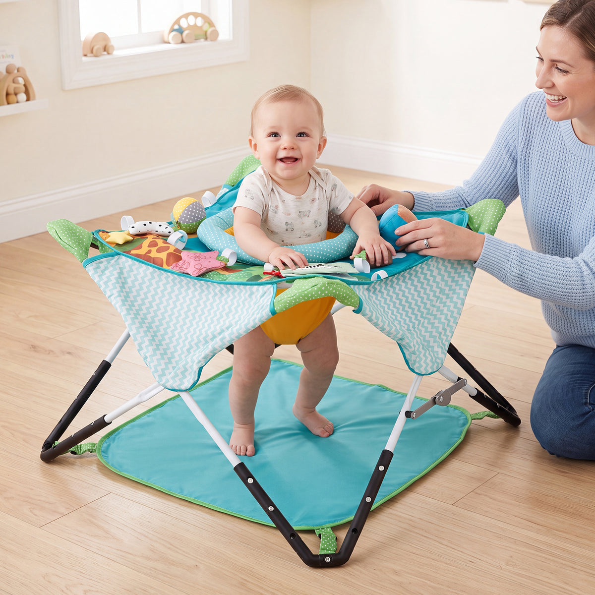 Foldable Portable Baby Jumper, Blue/Pink