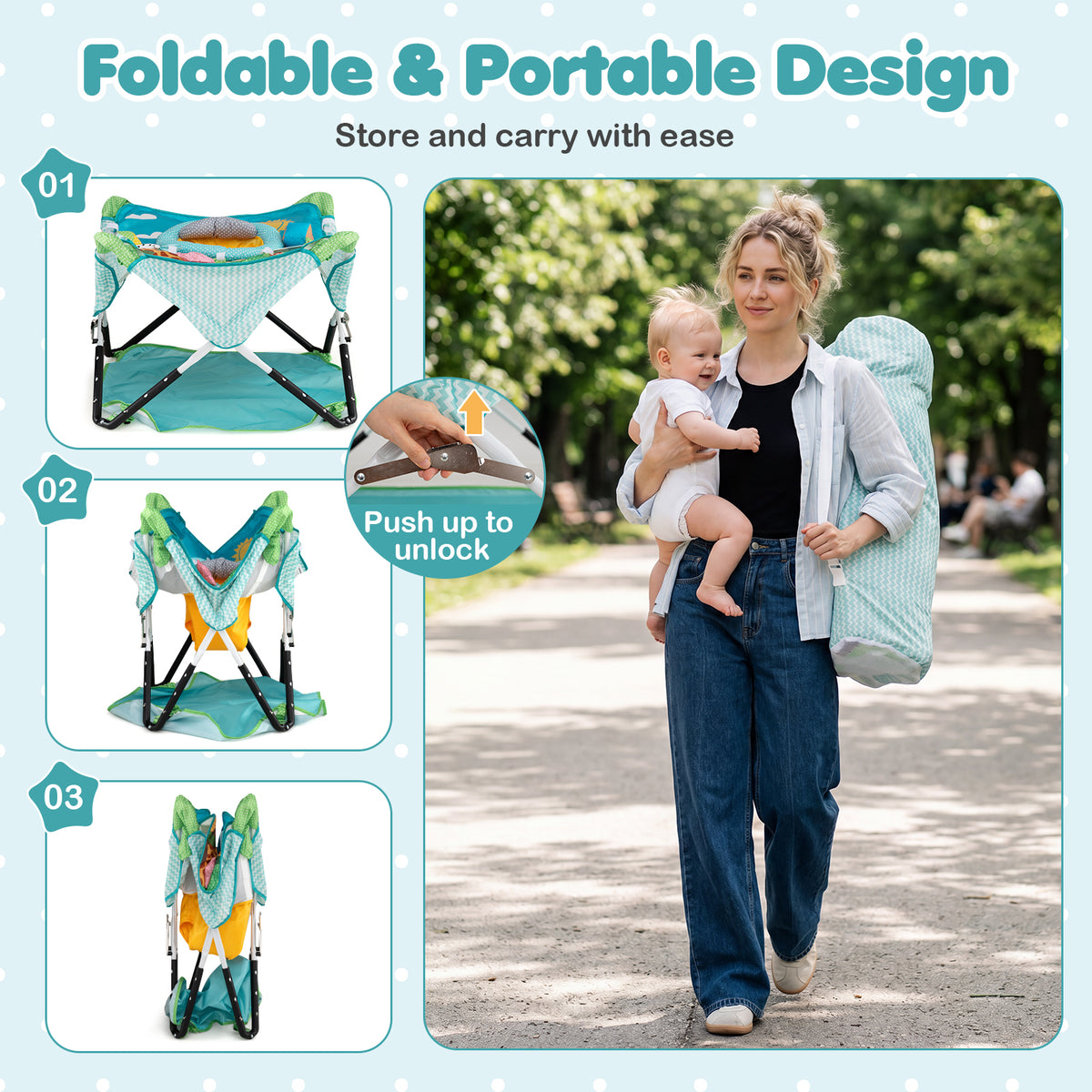 Foldable Portable Baby Jumper, Blue/Pink
