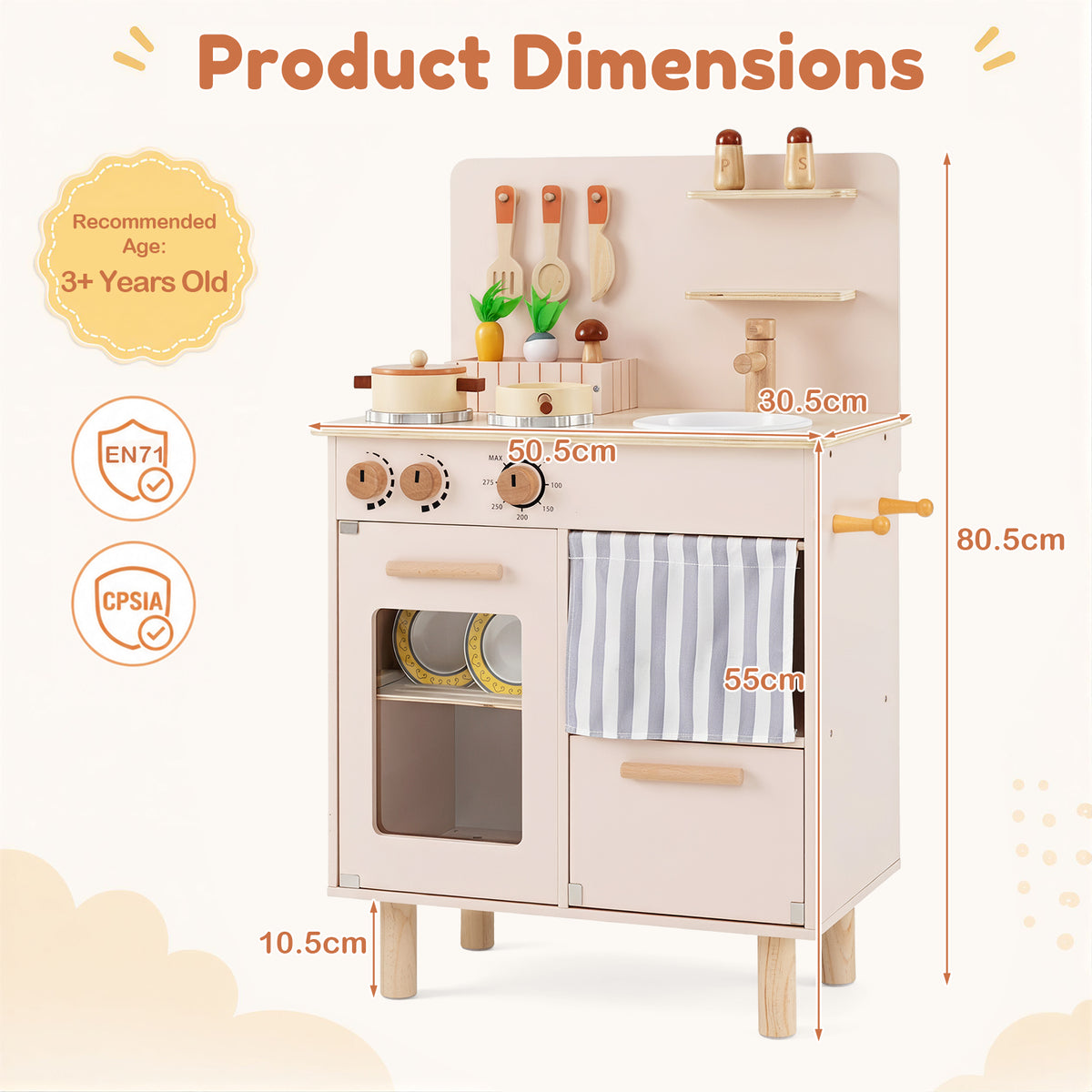 Wooden Play Kitchen for Kids, Role-Play Gift for Boys & Girls Ages 3+