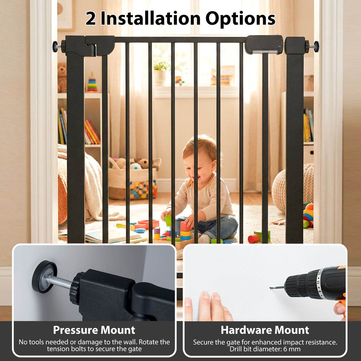 Pressure Mounted Auto-Close Door Gate for Indoor