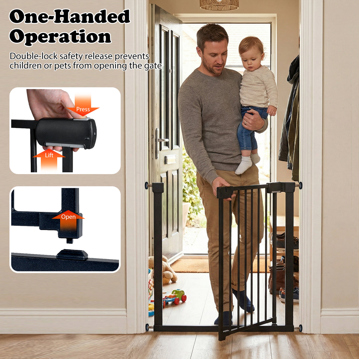 Pressure Mounted Auto-Close Door Gate for Indoor