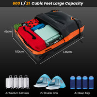600L/21 Cubic Feet Rooftop Cargo Carrier, Waterproof Car Roof Bag for All Vehicles with/Without Rack